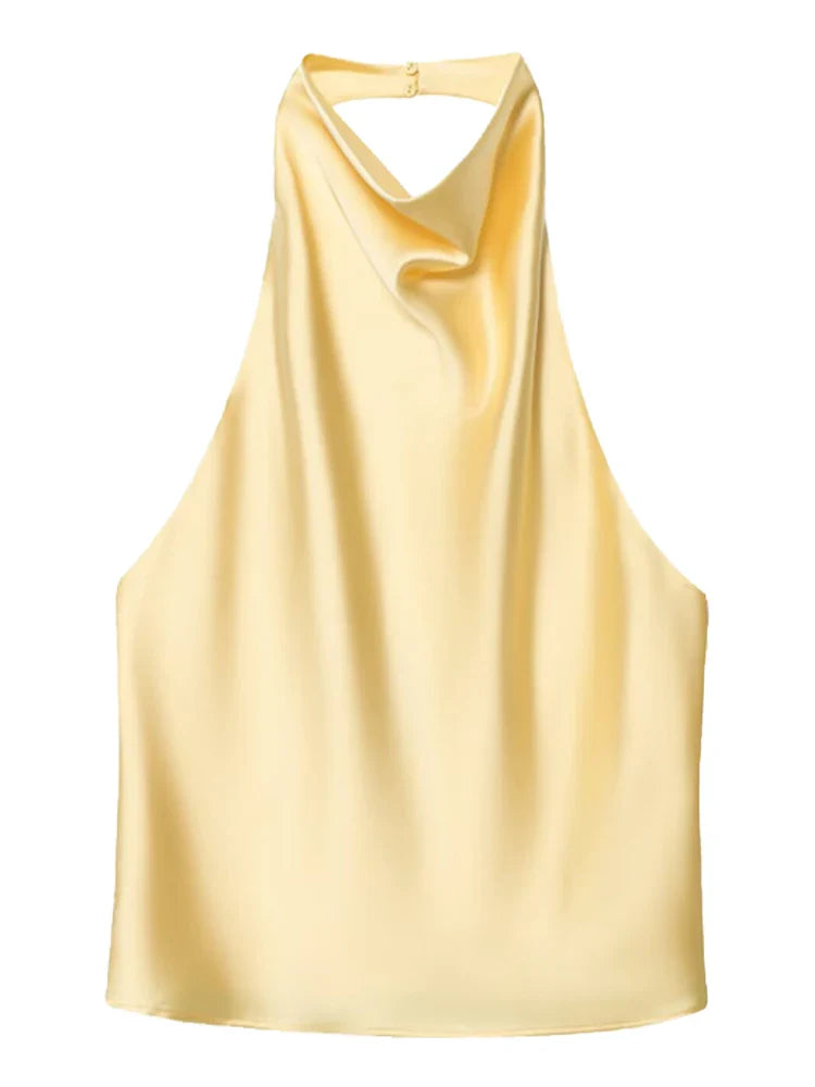 Top corsé de satén con cuello halter para mujer