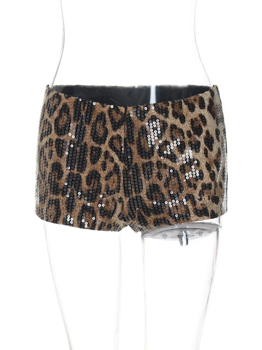 Pantalones cortos brillantes con estampado de leopardo