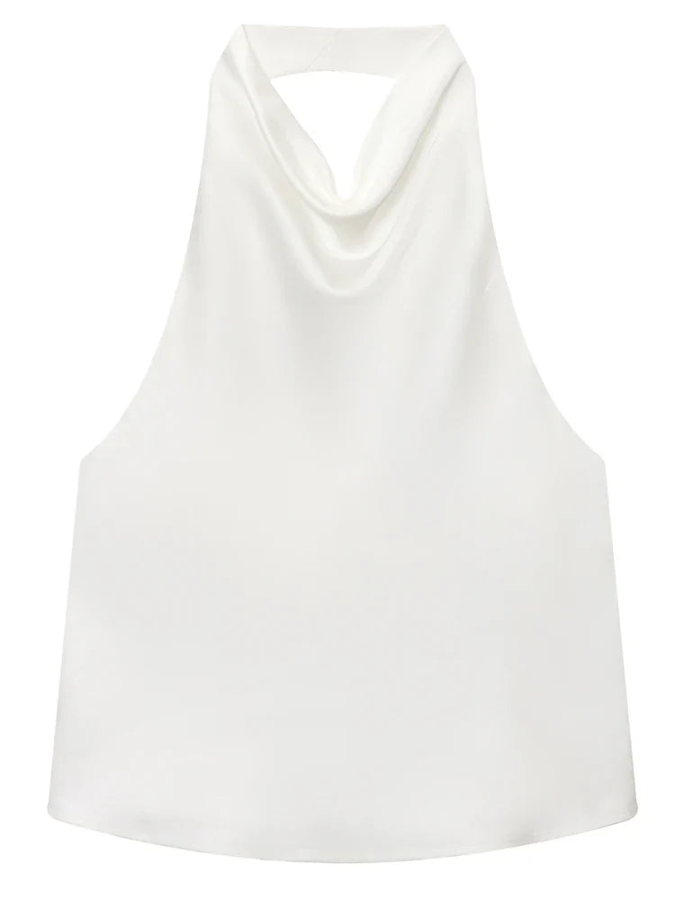 Top corsé de satén con cuello halter para mujer