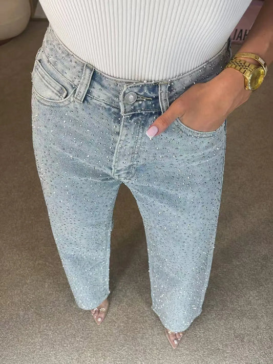 Vaqueros de denim con pedrería para mujer