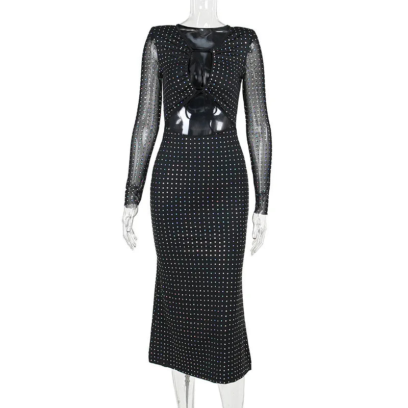 Vestido largo ajustado con purpurina