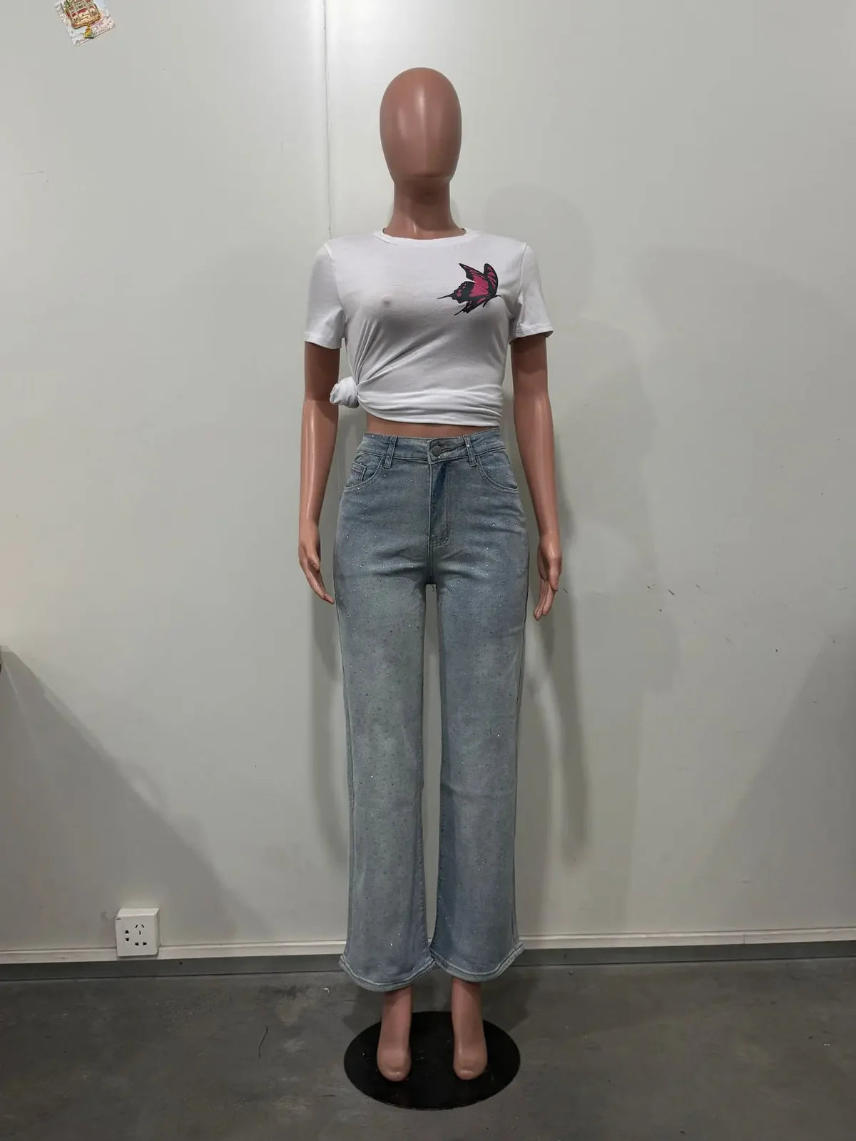 Vaqueros de denim con pedrería para mujer