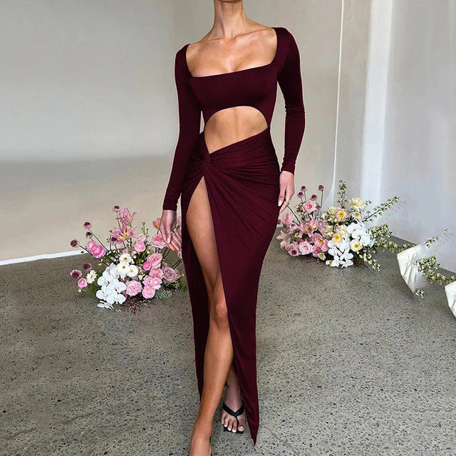 Vestido largo con abertura alta